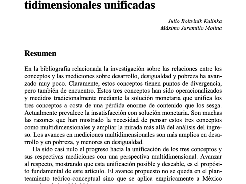07. Desarrollo, desigualdad y pobreza. Mediciones multidimensionales unificadas&nbsp;(Capítulo)