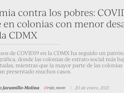 64. La pandemia contra los pobres: COVID19, más frecuente en colonias con menor desarrollo social de la CDMX&nbsp;(Blog)